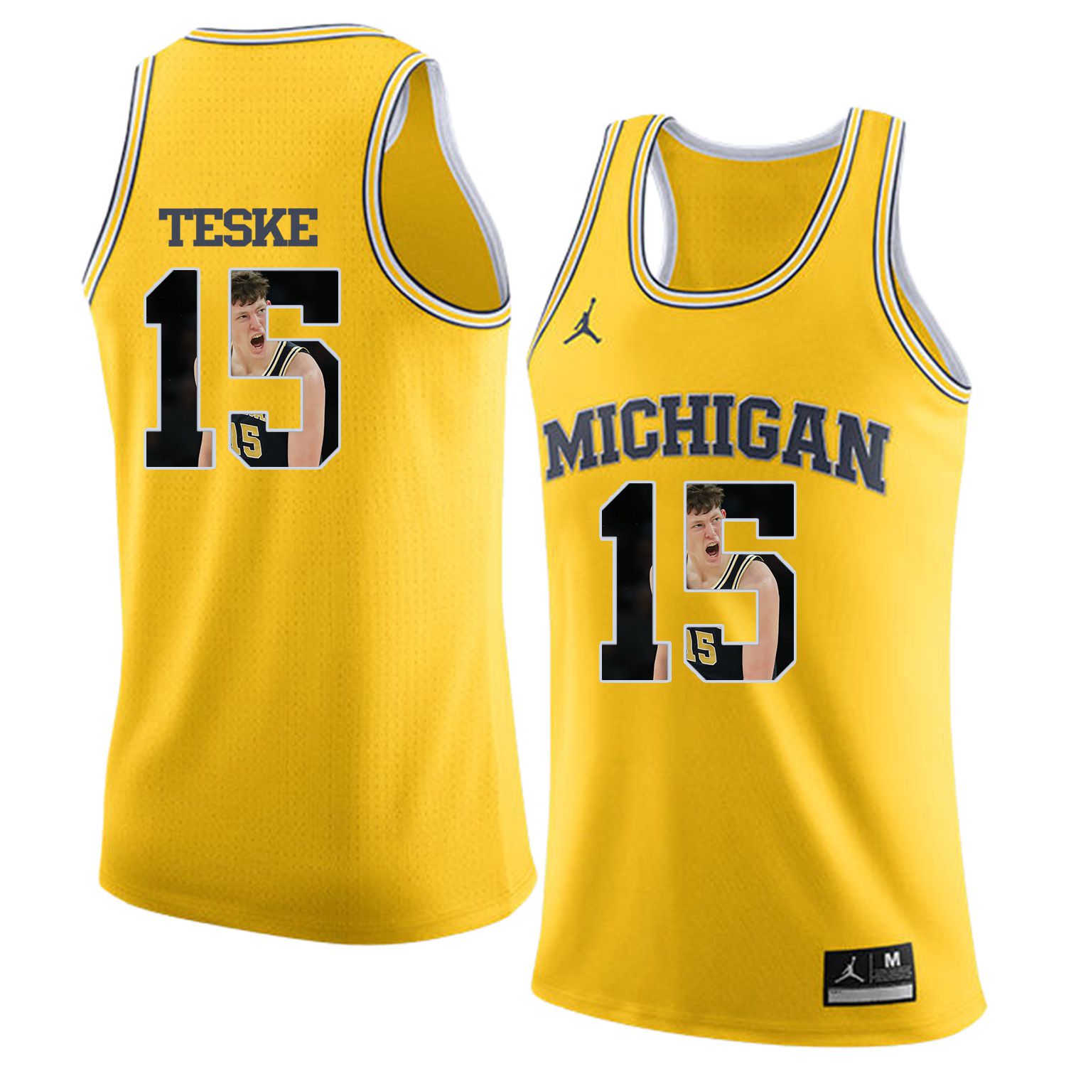 Men Jordan University of Michigan Basketball Yellow #15 Teske Fashion Edition Customized NCAA Jerseys->customized ncaa jersey->Custom Jersey